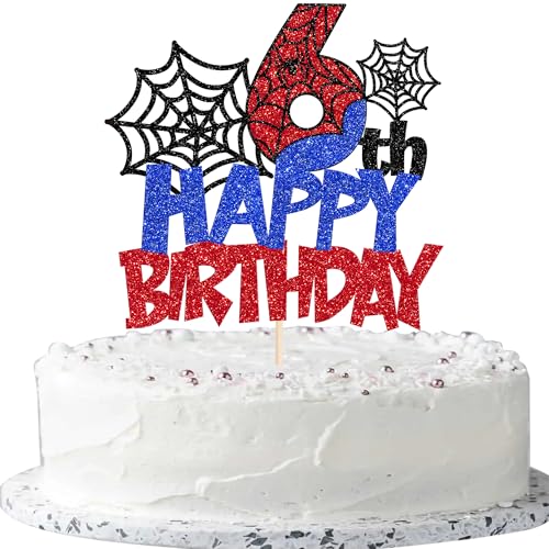 Xsstarmi Tortenaufsatz "Happy 6th Birthday", Glitzer-Spinnen-Thema, Kuchendekoration für Jungen und Kinder, Happy 6th Birthday, Party-Kuchendekorationen, 1 Stück Xsstarmi Tortenaufsatz "Happy 6th Birthday", Glitzer-Spinnen-Thema, Kuchendekoration für Jungen und Kinder, Happy 6th Birthday, Party-Kuchendekorationen, 1 Stück von Xsstarmi