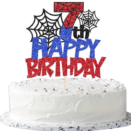 Xsstarmi Tortenaufsatz "Happy 7th Birthday", Glitzer-Spinnen-Thema, Kuchendekoration für Jungen und Kinder, Happy 7th Birthday, Party-Kuchendekorationen, 1 Stück Xsstarmi Tortenaufsatz "Happy 7th Birthday", Glitzer-Spinnen-Thema, Kuchendekoration für Jungen und Kinder, Happy 7th Birthday, Party-Kuchendekorationen, 1 Stück von Xsstarmi