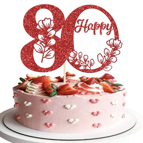 Xsstarmi Tortenaufsatz "Happy 80th Birthday", roter Glitzer, Tortenaufsatz zum 80. Geburtstag, Kuchendekoration zum 80. Geburtstag, Kuchendekoration Xsstarmi Tortenaufsatz "Happy 80th Birthday", roter Glitzer, Tortenaufsatz zum 80. Geburtstag, Kuchendekoration zum 80. Geburtstag, Kuchendekoration von Xsstarmi