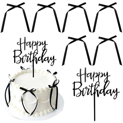 Xsstarmi Tortenaufsatz "Happy Birthday", Acryl, Schleife, Kuchenspieß für Babyparty, Happy Birthday Party, Kuchendekorationen, Zubehör, Schwarz, 7 Stück von Xsstarmi