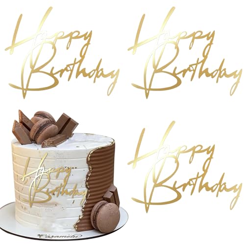 Xsstarmi Tortenaufsatz "Happy Birthday", Acryl, goldfarben, künstlerische Schriftarten, Happy Birthday-Schild, Kuchenpicker für Männer, Frauen, Jungen, Mädchen, Geburtstagsparty, Kuchendekorationen Xsstarmi Tortenaufsatz "Happy Birthday", Acryl, goldfarben, künstlerische Schriftarten, Happy Birthday-Schild, Kuchenpicker für Männer, Frauen, Jungen, Mädchen, Geburtstagsparty, Kuchendekorationen von Xsstarmi