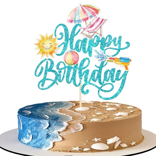 Xsstarmi Tortenaufsatz "Happy Birthday", blau, glitzernd, Sommerstrandmotiv, für tropische Strand-Themen, Babyparty, Kindergeburtstag, Party, Kuchendekoration, 1 Stück Xsstarmi Tortenaufsatz "Happy Birthday", blau, glitzernd, Sommerstrandmotiv, für tropische Strand-Themen, Babyparty, Kindergeburtstag, Party, Kuchendekoration, 1 Stück von Xsstarmi