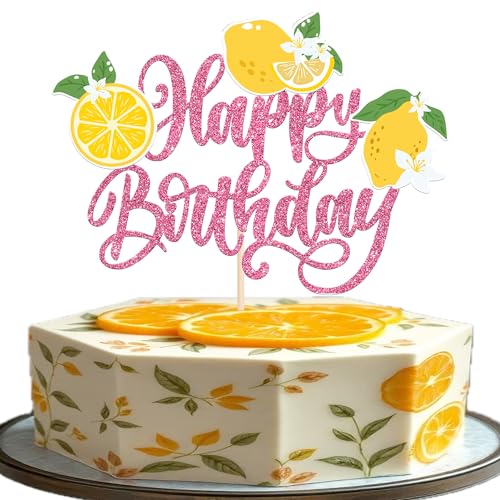 Xsstarmi Tortenaufsatz "Happy Birthday", rosa Glitzer, Gelb, Zitrone, Obst, für Zitronen-Thema, Babyparty, Geburtstagsparty, Kuchendekoration, 1 Stück Xsstarmi Tortenaufsatz "Happy Birthday", rosa Glitzer, Gelb, Zitrone, Obst, für Zitronen-Thema, Babyparty, Geburtstagsparty, Kuchendekoration, 1 Stück von Xsstarmi