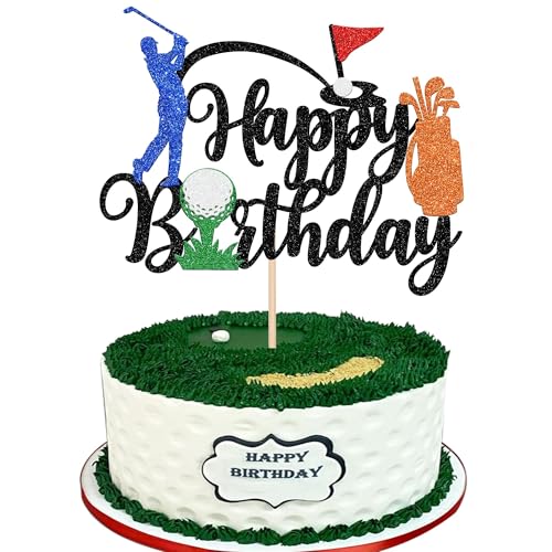 Xsstarmi Tortenaufsatz "Happy Birthday", schwarzer Glitzer, Golfballspieler, Kuchenpicker für Sport, Golf-Thema, Babyparty, Geburtstagsparty, Kuchendekorationen, Zubehör, 1 Stück Xsstarmi Tortenaufsatz "Happy Birthday", schwarzer Glitzer, Golfballspieler, Kuchenpicker für Sport, Golf-Thema, Babyparty, Geburtstagsparty, Kuchendekorationen, Zubehör, 1 Stück von Xsstarmi