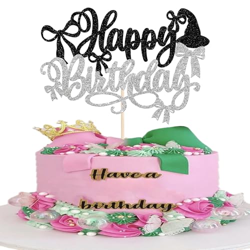 Xsstarmi Tortenaufsatz "Happy Birthday", silberfarbene Schleife, Glitzer, schwarzer Hexenhut, Kuchenpicker für Halloween, Babyparty, Hexe, Zauberer, Thema, Happy Birthday Party, Kuchendekorationen Xsstarmi Tortenaufsatz "Happy Birthday", silberfarbene Schleife, Glitzer, schwarzer Hexenhut, Kuchenpicker für Halloween, Babyparty, Hexe, Zauberer, Thema, Happy Birthday Party, Kuchendekorationen von Xsstarmi