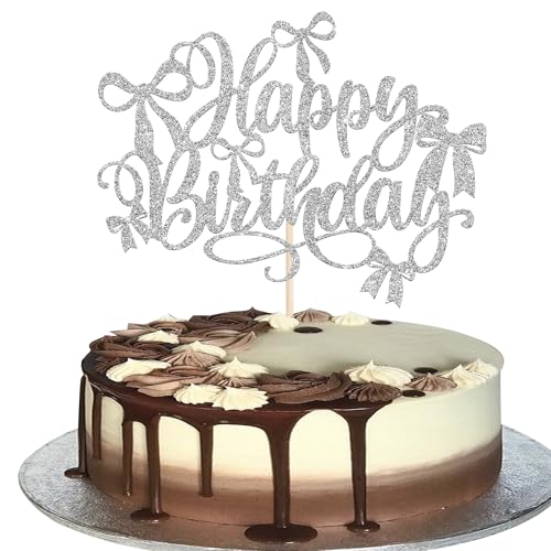 Xsstarmi Tortenaufsatz "Happy Birthday" mit Schleife, silberfarbener Glitzer, für Babyparty, Kinder, Mädchen, Happy Birthday Party, Kuchendekoration, 1 Stück Xsstarmi Tortenaufsatz "Happy Birthday" mit Schleife, silberfarbener Glitzer, für Babyparty, Kinder, Mädchen, Happy Birthday Party, Kuchendekoration, 1 Stück von Xsstarmi