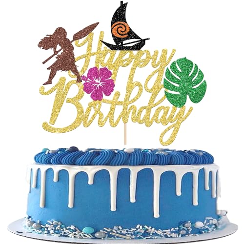Xsstarmi Tortenaufsatz "Moana Happy Birthday", goldfarben, glitzernd, Palmblätter, Blume, Vaiana-inspiriert, für tropische Aloha-Themen, Babyparty, Geburtstagsparty, Kuchendekorationen, Zubehör, 1 Xsstarmi Tortenaufsatz "Moana Happy Birthday", goldfarben, glitzernd, Palmblätter, Blume, Vaiana-inspiriert, für tropische Aloha-Themen, Babyparty, Geburtstagsparty, Kuchendekorationen, Zubehör, 1 von Xsstarmi