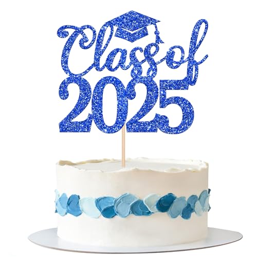 Xsstarmi Tortenaufsatz für 2025, Abschlussfeier, Klasse 2025, Kuchendekorationen, Congrats Grad, Kuchenpicker für 2025, Abschlussfeier, College, Abschlussfeier, Party, Dekoration, Blau, 1 Packung von Xsstarmi