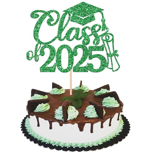 Xsstarmi Tortenaufsatz für Abschlussfeier 2025, Glitzer, Congrats Grad, Kappe, Kuchenpicker für 2025, Abschluss, Abschluss, Party, Kuchendekoration, Grün, 1 Packung von Xsstarmi