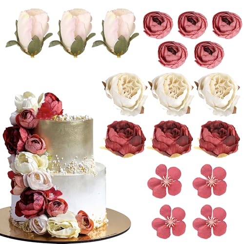 Xsstarmi Tortenaufsatz für Hochzeiten, künstliche Rose, Pfingstrose, Kuchenaufsatz für Babyparty, Hochzeit, Brautparty, Party, Kuchendekorationen von Xsstarmi