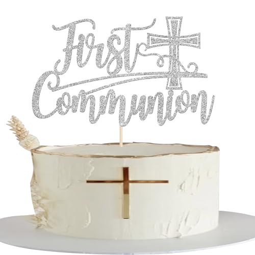 Xsstarmi Tortenaufsatz für die Erstkommunion, silberfarbenes Glitzerkreuz, Gott segne dieses Kind, für christliche Taufe, Babyparty, Geburtstagsparty, Kuchendekoration, Zubehör, 1 Stück Xsstarmi Tortenaufsatz für die Erstkommunion, silberfarbenes Glitzerkreuz, Gott segne dieses Kind, für christliche Taufe, Babyparty, Geburtstagsparty, Kuchendekoration, Zubehör, 1 Stück von Xsstarmi