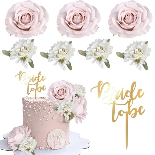 Xsstarmi Tortenaufsatz mit Aufschrift "Bride to Be", Acryl, künstliche Blume, Hochzeit, Rose, Kuchendekoration für Babyparty, Hochzeit, Brautparty, Party-Kuchendekorationen von Xsstarmi