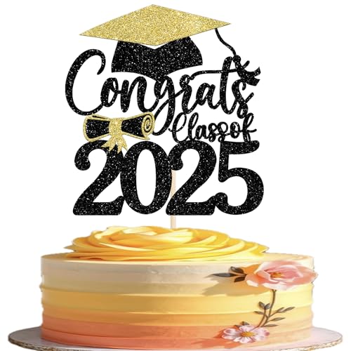 Xsstarmi Tortenaufsatz mit Aufschrift "Congrats Grad", glitzernd, Diplom Done, für Abschlussfeier, Party, Kuchendekoration, Zubehör, Gold, 1 Stück von Xsstarmi