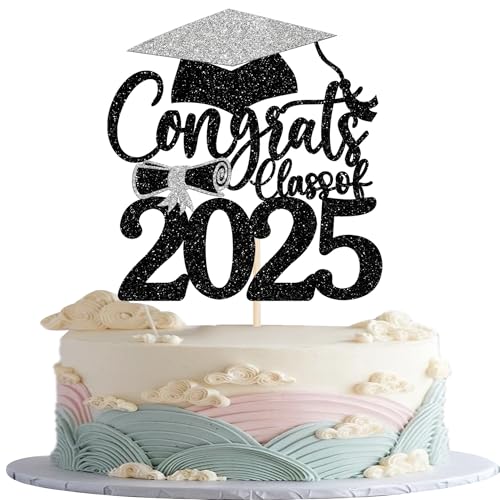 Xsstarmi Tortenaufsatz mit Aufschrift "Congrats Grade", Glitzer-Diplom Done, für Abschlussfeier, Party, Kuchendekoration, Silber, 1 Stück von Xsstarmi