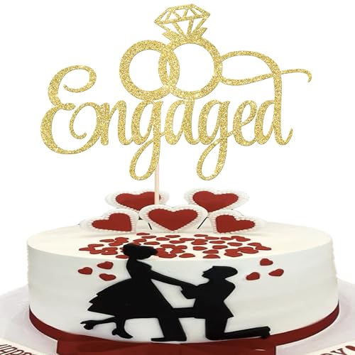 Xsstarmi Tortenaufsatz mit Aufschrift "We 're Engaged", goldfarbener Ring, glitzernd, Brautparty, Kuchendekoration für Hochzeit, Verlobung, Party, 1 Stück von Xsstarmi