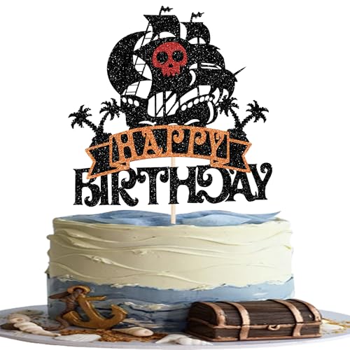 Xsstarmi Tortenaufsatz mit Piraten-Motiv, Motiv: Piratenschiff, maritimes Kuchen-Picker für Piraten-Themen, Babyparty, Happy Birthday, Party, Kuchendekoration, 1 Stück von Xsstarmi