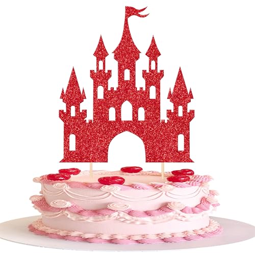 Xsstarmi Tortenaufsatz mit Schloss-Motiv, Glitzer, Königin, Prinzessin, Schloss, Kuchendekoration für Babyparty, Hochzeit, Geburtstag, Party, Rot, 1 Stück Xsstarmi Tortenaufsatz mit Schloss-Motiv, Glitzer, Königin, Prinzessin, Schloss, Kuchendekoration für Babyparty, Hochzeit, Geburtstag, Party, Rot, 1 Stück von Xsstarmi