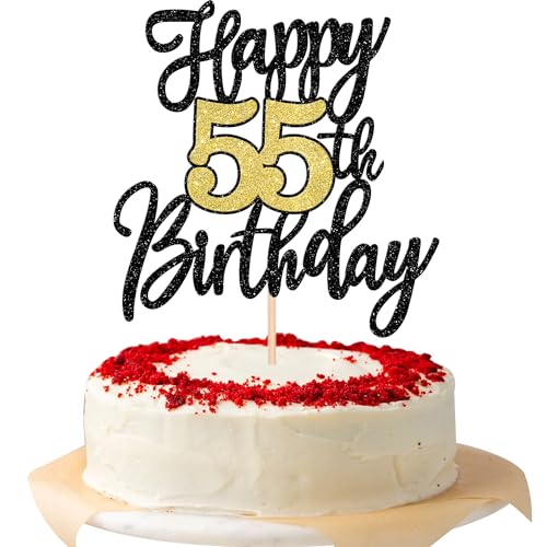Xsstarmi Tortenaufsatz zum 55. Geburtstag, glitzernd, Aufschrift "Cheers to 55 Years", Tortenaufsatz, 1 Stück, goldfarben von Xsstarmi