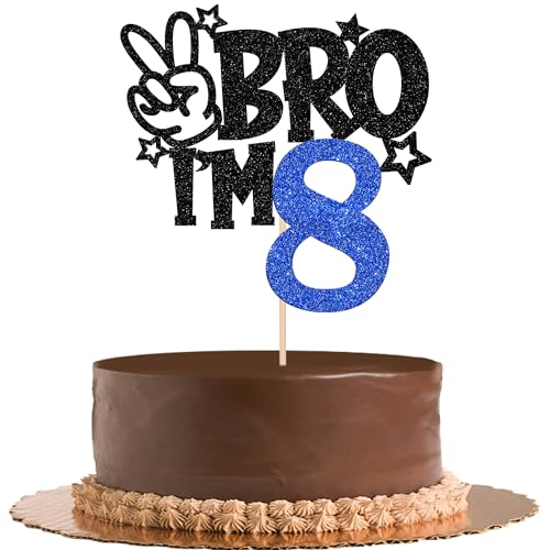 Xsstarmi Tortenaufsatz zum 8. Geburtstag, glitzernd, Aufschrift "Yes Bro I'm 8 Fabulous", Kuchendekorationen für 8. Geburtstag, Kuchendekorationen für 8. Geburtstag, Kuchendekoration, Blau, 1 Packung Xsstarmi Tortenaufsatz zum 8. Geburtstag, glitzernd, Aufschrift "Yes Bro I'm 8 Fabulous", Kuchendekorationen für 8. Geburtstag, Kuchendekorationen für 8. Geburtstag, Kuchendekoration, Blau, 1 Packung von Xsstarmi
