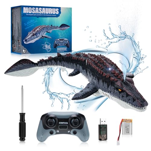 RC Boot Ferngesteuertes Dinosaurier Boot Wasserdicht Ferngesteuerte Boote mit LED-Licht & Sprühnebel für Pools Seen, Dual Propeller Ferngesteuerte Mosasaurus Poolspielzeug für Kinder Erwachsene RC Boot Ferngesteuertes Dinosaurier Boot Wasserdicht Ferngesteuerte Boote mit LED-Licht & Sprühnebel für Pools Seen, Dual Propeller Ferngesteuerte Mosasaurus Poolspielzeug für Kinder Erwachsene von XstarG