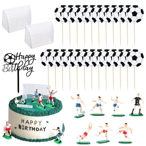 Xsybegdlk Tortendeko Fussball, Tortenaufleger Fussball Deko, Fußball Tortendeko Set, Fussball Figuren Kuchen Deko für Junge Geburtstag Fußball Party Cupcake Toppers Deko von Xsybegdlk