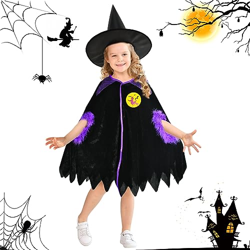 Xtaguvdm Halloween Umhang Kinder, Hexe KostüMe, Halloween Kostüm Kinder, Cosplay Halloween Umhang, Kinder Halloween Umhange mit Hexehut für Halloween Cosplay von Xtaguvdm