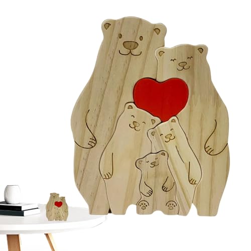 Xtauaguh Familien-Puzzle, Bärenfamiliendekorationen für zu Hause | Cartoon-Holzdekorationen mit Herzen | Dekoration für künstlerische Puzzles, dekoratives Ornament für den Schreibtisch von Xtauaguh