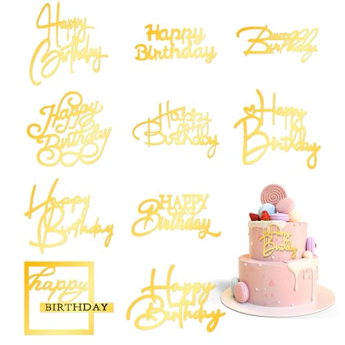 10 Stück Gold Happy Birthday Tortendeko Gold Spiegel Cake Topper DIY Cupcake Topper Seiten Geburtstagstorte Dekorationen Kuchen Einsätze Kuchen Dekorationszubehör für Geburtstagsfeier von Xthrotsenk
