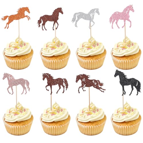 24 Stück Pferde Geburtstagsdeko Cake Toppers Kuchendeckel Kuchen Muffin Deko Tortenaufleger für Pferd Thema Party Deko Geburtstagsfeiern zum Thema Pferderennen von Xthrotsenk