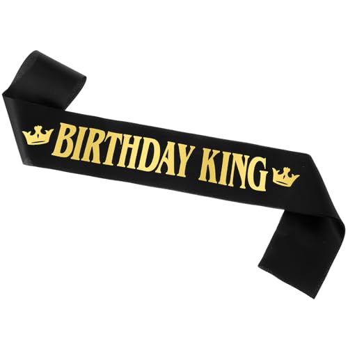 Birthday King Schärpe für Männer Schwarz Satin Geburtstag Schärpe mit Goldfolie Buchstabe Junge Geburtstag Party Dekoration (Schwarz+Gold) von Xthrotsenk