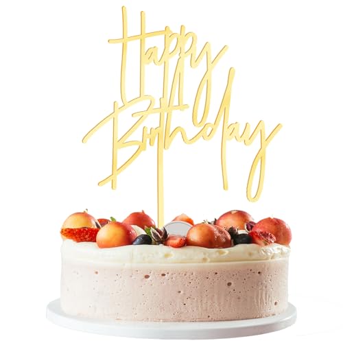 Goldener Tortenaufsatz "Happy Birthday", goldener Geburtstagskuchenschild, Geburtstagsparty-Dekorationen für Männer, Frauen, Jungen und Mädchen Goldener Tortenaufsatz "Happy Birthday", goldener Geburtstagskuchenschild, Geburtstagsparty-Dekorationen für Männer, Frauen, Jungen und Mädchen von Xthrotsenk