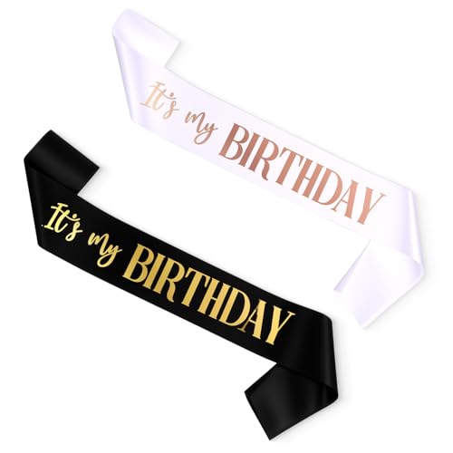 It's My Birthday Schärpe 2 Stück Geburtstag Schärpe Satin Geburtstag Schärpe für Damen Mädchen Junge Schwarz Weiß Schärpe Deko Happy Birthday Sash for Birthday Girl von Xthrotsenk
