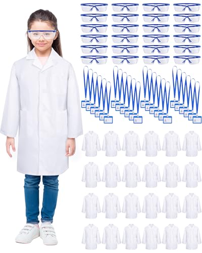 Xtinmee 24 Sets mit 72 Teilen, wissenschaftlicher Arzt-Labor für Kinder, weißer Laborkittel mit Brille, Ausweishalter (mittel) von Xtinmee