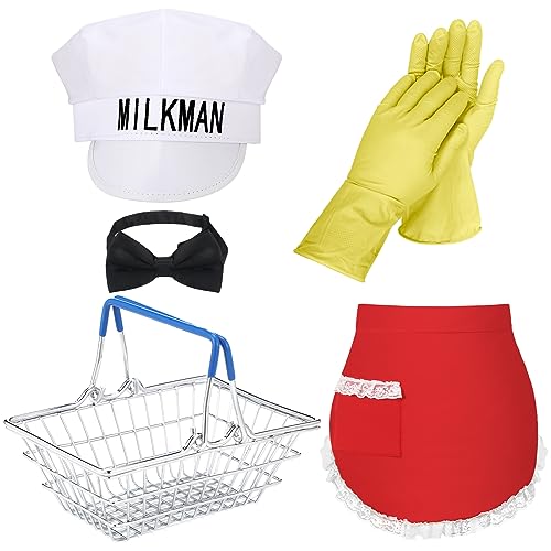 Xtinmee 5-teiliges Halloween-Kostüm-Set für Milchmann und Hausfrau, klassisches 1950er-Jahre-Kostüm-Set für schwangere Paare, Halloween-Kostüm, Klassische Farben, Einheitsgr��e Xtinmee 5-teiliges Halloween-Kostüm-Set für Milchmann und Hausfrau, klassisches 1950er-Jahre-Kostüm-Set für schwangere Paare, Halloween-Kostüm, Klassische Farben, Einheitsgr��e von Xtinmee