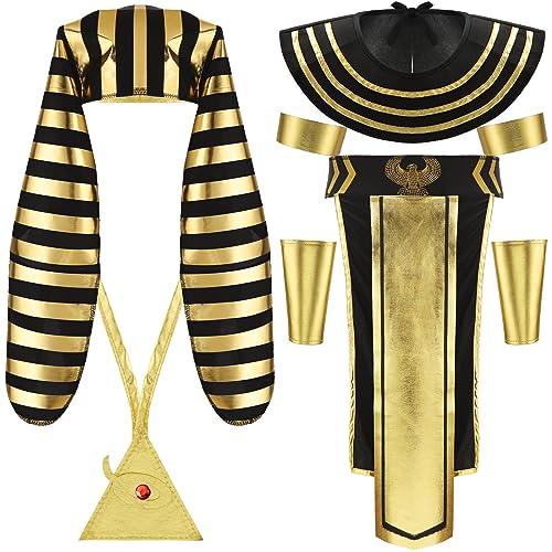 Xtinmee 8-teiliges ägyptisches Kostüm-Zubehör-Set, ägyptische Kopfbedeckung, König Tut, König Pharao Kostüm inklusive Pharaohut, Manschetten, Armband, Gürtel, Pharaohalsband und Halskette für Xtinmee 8-teiliges ägyptisches Kostüm-Zubehör-Set, ägyptische Kopfbedeckung, König Tut, König Pharao Kostüm inklusive Pharaohut, Manschetten, Armband, Gürtel, Pharaohalsband und Halskette für von Xtinmee
