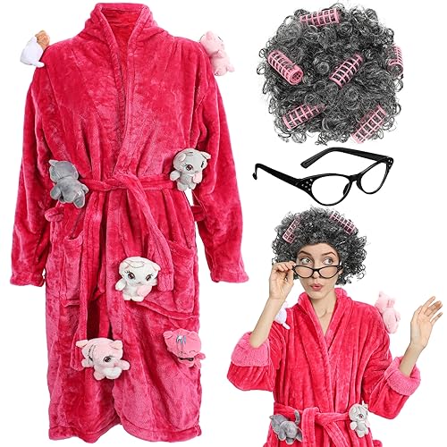 Xtinmee Halloween-Kostüm für Erwachsene, Robe und Perücke, Katzenauge, Strass, Brille für Damen, Liebhaber, Cosplay, Rot, 3 Stück Xtinmee Halloween-Kostüm für Erwachsene, Robe und Perücke, Katzenauge, Strass, Brille für Damen, Liebhaber, Cosplay, Rot, 3 Stück von Xtinmee