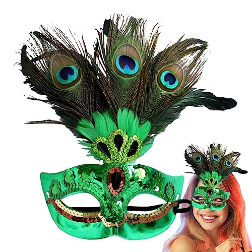 Xuanshengjia Partymaske für Frauen | Venezianische Halbmaske mit Pailletten und Federn | Maskerade-Maske für Damen, Kostüm, Pailletten, Halloween, Party, Abend, Abschlussball, Kostümzubehör von Xuanshengjia