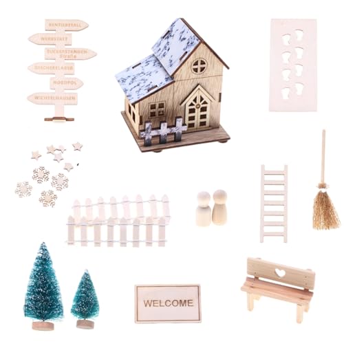 Miniatur-Holzhaus mit saisonalem Thema, inklusive energieeffizienter LED-Beleuchtung, sicher für Kinder, Haus für den Urlaub von Xuanxi