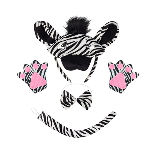 Xuanxi 1/3/4-teiliges Zebras-Kostüm, Zebras, Ohren, Stirnband, Schwanz, Fliege, Set, Tier-Kostüm-Set, Halloween, Cosplay, Kostümzubehör von Xuanxi