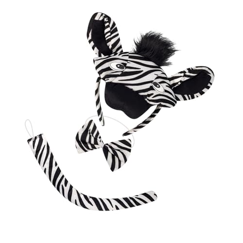 Xuanxi 1/3/4-teiliges Zebras-Kostüm, Zebras, Ohren, Stirnband, Schwanz, Fliege, Set, Tier-Kostüm-Set, Halloween, Cosplay, Kostümzubehör von Xuanxi