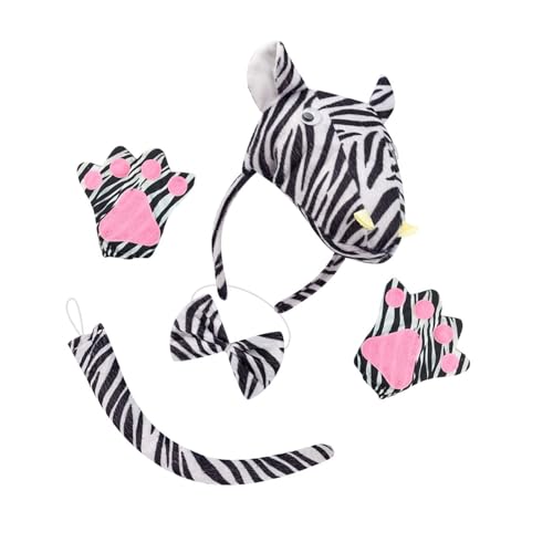 Xuanxi 1/3/4-teiliges Zebras-Kostüm, Zebras, Ohren, Stirnband, Schwanz, Fliege, Set, Tier-Kostüm-Set, Halloween, Cosplay, Kostümzubehör von Xuanxi