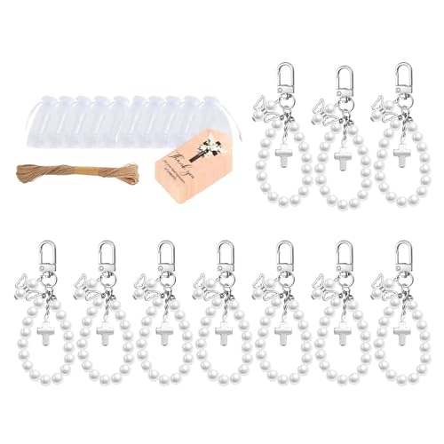 Xuanxi 10 Sets Perlenkreuze, Schlüsselanhänger, Gastgeschenk mit Dankeskarten und Organza-Beuteln, für Babyparty, Hochzeit, Gastgeschenk Xuanxi 10 Sets Perlenkreuze, Schlüsselanhänger, Gastgeschenk mit Dankeskarten und Organza-Beuteln, für Babyparty, Hochzeit, Gastgeschenk von Xuanxi
