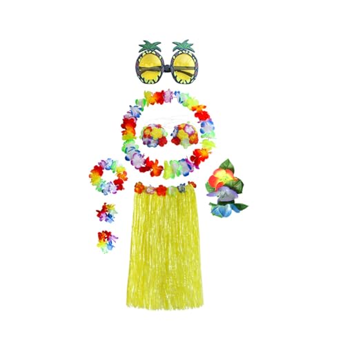 Xuanxi Elastisches Hawaii-Hulas-Grasrock mit Blume, Kostüm-Set für Party, Strand, Tanz, Kostüm, Tropicals, Themen-Dekorationen, Luaus-Party-Dekorationen von Xuanxi
