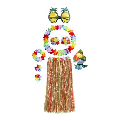 Xuanxi Elastisches Hawaii-Hulas-Grasrock mit Blume, Kostüm-Set für Party, Strand, Tanz, Kostüm, Tropicals, Themen-Dekorationen, Luaus-Party-Dekorationen von Xuanxi