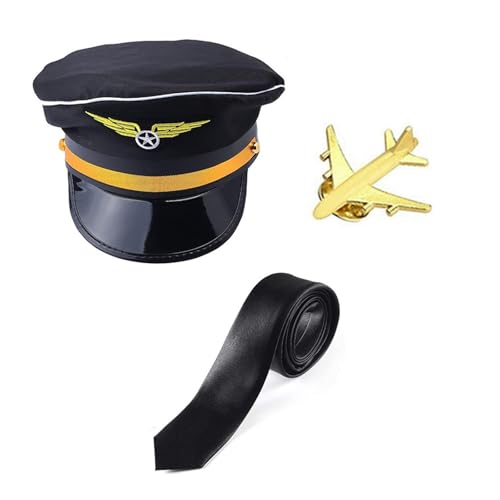 Xuanxi Flugzeugkapitän Cosplay-Zubehör mit Hut, Uniform, Epauletten, Krawatte, Flugbegleiter-Kostüm für Männer und Frauen, Halloween-Uniform-Set von Xuanxi