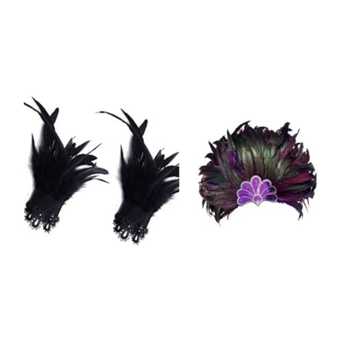 Xuanxi Hellblaues gefiedertes Haarteil und Handgelenk-Set, Cosplay-Zubehör für Halloween-Partys, Kostümdekorationen, praktisches Feder-Kostüm-Requisiten-Zubehör-Set von Xuanxi