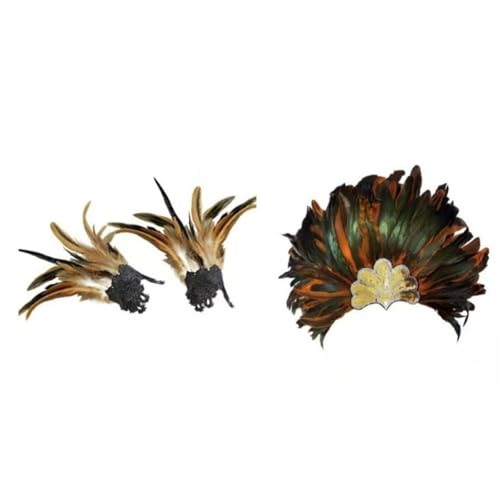 Xuanxi Hellblaues gefiedertes Haarteil und Handgelenk-Set, Cosplay-Zubehör für Halloween-Partys, Kostümdekorationen, praktisches Feder-Kostüm-Requisiten-Zubehör-Set von Xuanxi