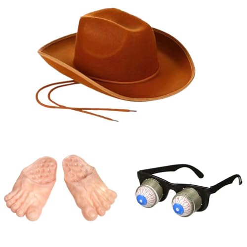 Xuanxi Lustiges Cowgirl-Kostüm-Set für Maskeraden, Party, Cowboyhut, Poppingout-Augapfel-Brille, Damen, Halloween-Party-Kostüme, 3-teilig Xuanxi Lustiges Cowgirl-Kostüm-Set für Maskeraden, Party, Cowboyhut, Poppingout-Augapfel-Brille, Damen, Halloween-Party-Kostüme, 3-teilig von Xuanxi