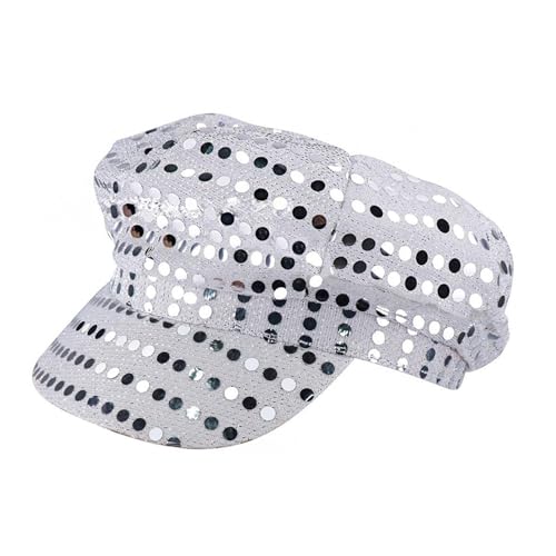 Xuanxi Timely Design Halloween-Kostüm-Ergänzung, schimmernder, silberfarbener Stoff, atmungsaktiver Riemen, leicht, für Partys, Aufführungen, Unisex, achteckig, Partyhut von Xuanxi
