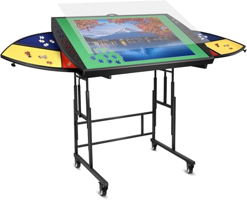 Xubialo Puzzletisch,verstellbares Puzzlebrett mit Schubladen und Beinen,Puzzle-Staffelei-Kipptisch mit Rädern/Abdeckung für bis zu 1500 Teile von Xubialo